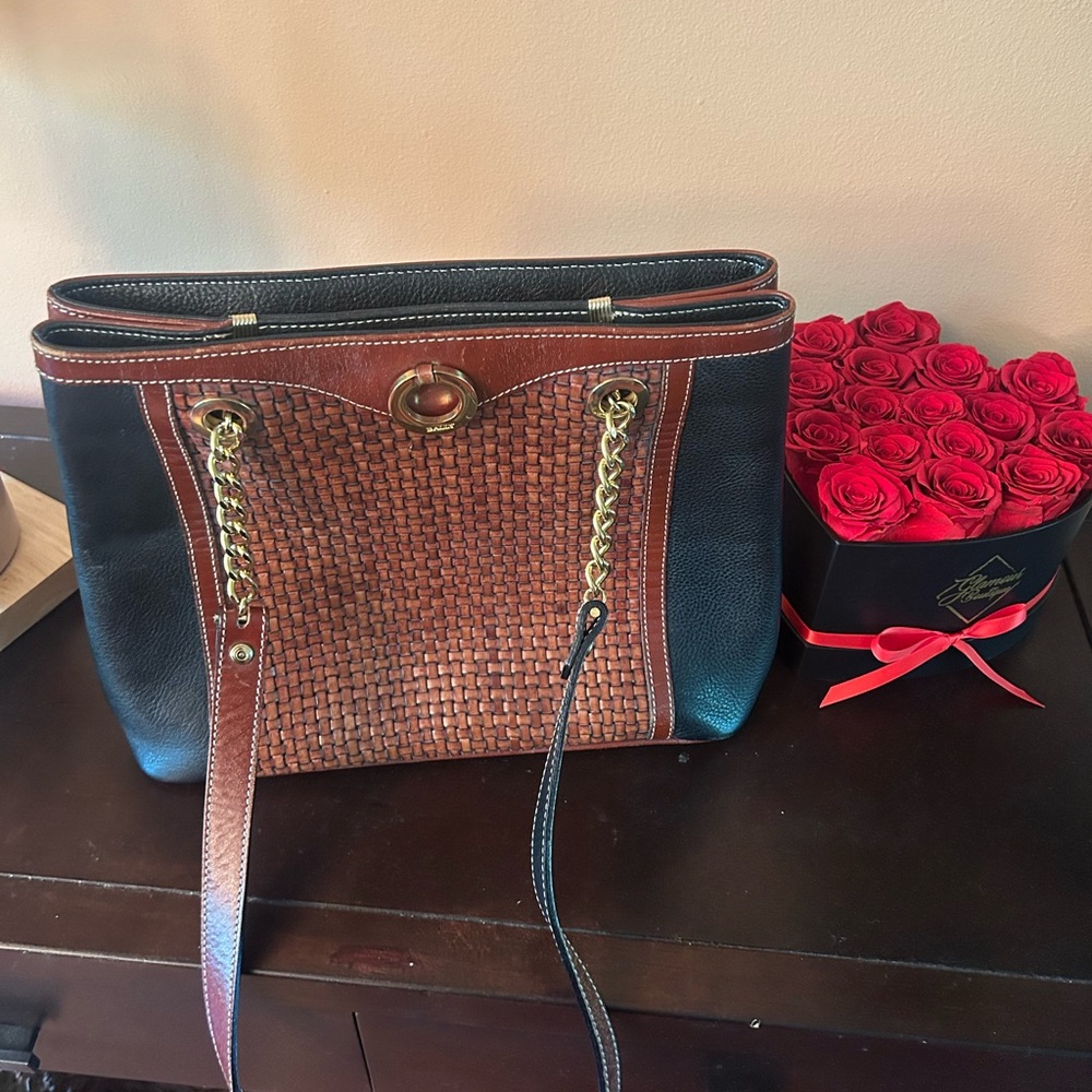Vintage Bally Black and Brown Woven Leather Tote